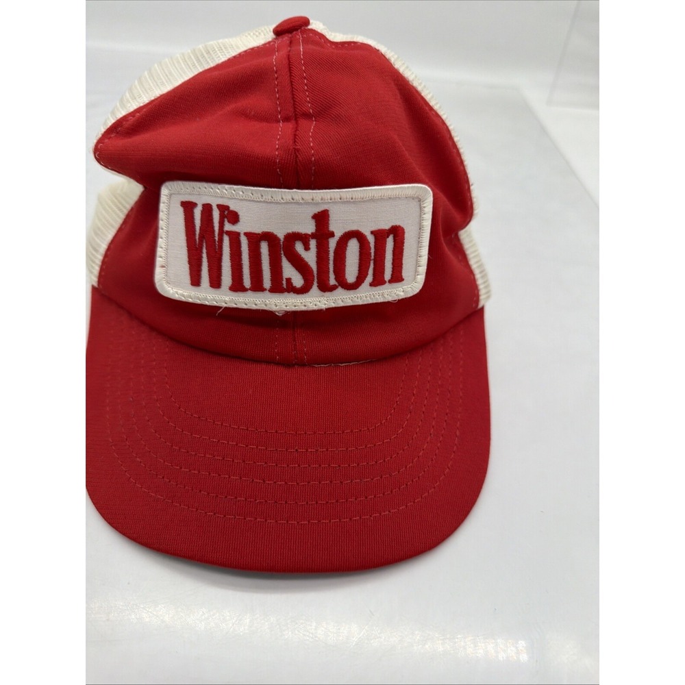 Vintage Winston Hat Cap Snap Back Mens Red White Mesh Trucker